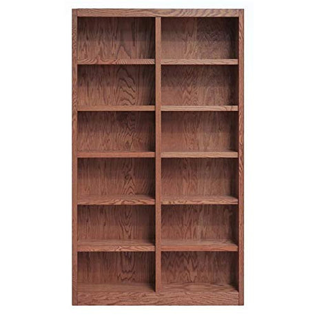 BOWERY HILL 84" Traditional Double Wide Wood Bookcase with Adjustable Shelves in Dry Oak Finish BOWERY HILL