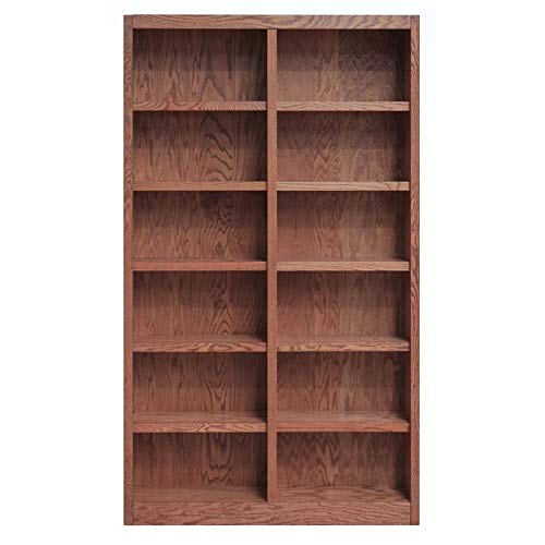 Home Square 84" Tall Double Wide Solid Wood Bookcase Set of 2 in Dry Oak - WoodArtSupply