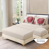 Yiran 7 Pieces Queen Comforter Set Red Floral Bed in a Bag Soft Microfiber Bedding Set 90"×90"(1 Comforter 1 Flat Sheet 1 Fitted Sheet 2 Pillowshams 2 Pillowcases) Yiran