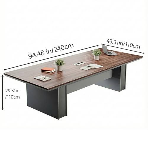 8FT Conference Table for 8–10 People, 1.65" Thick Top Boardroom Meeting Table with Cable Management Grommet, Modern Walnut Office Conference Room Table SNKBOAT