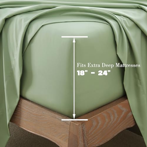 Aormenzy Extra Deep Pocket Queen Sheets - 4 Piece Sage Green Bed Sheet Set - Fits Mattress 18-24 Inches Deep - Ultra-Soft Microfiber Extra Deep Sheet Sets for Women, Men, Kids & Teens Aormenzy