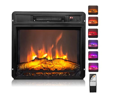 ROVSUN 18" Electric Fireplace Inserts with Remote Control, 1400W Recessed Stove Heater with 8H Timer, 6 Flame Colors, 5 Brightness for Indoor Use, ETL ROVSUN