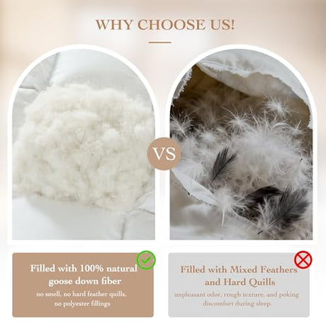Gehtmnl Goose Down Fiber Comforter King Size – All Season Naturally Breathable Down Comforters, Luxury Hotel Collection Duvet Insert with 8 Corner Tabs, Cotton Fabric & Baffle Box (White,65oz Fill) Gehtmnl