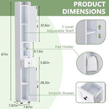 VECELO Bathroom Cabinet with Adjustable Shelf,Narrow Storage Cabinet for Small Space,Slim Cabinet 67in Tall with Metal Toilet Paper Rod Drawer,2 Magnetic Doors Farmhouse Style,Pearl White VECELO