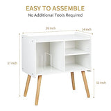 Possile Mid-Century Record Player Stand, Vinyl Record Cabinet Holder with Storage Up to 100 Albums, Record Player Table for Living Room Bedroom Office, Turntable Stand with Wood Legs, White Possile