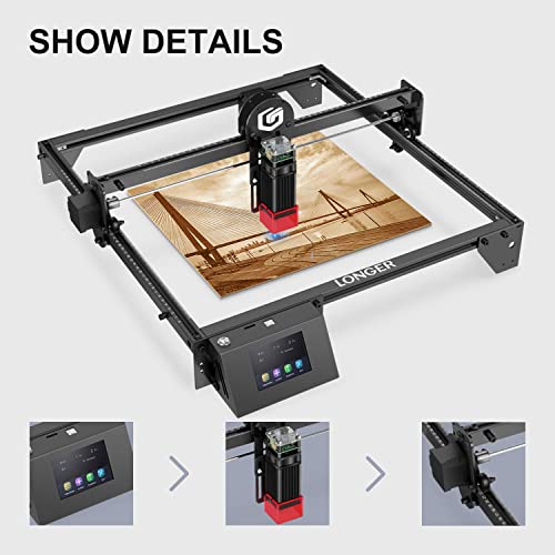 Longer Ray5 Laser Engraver, 10W Laser Cutter, 0.06 * 0.06 mm Precision Laser Engraver for Acrylic, Wood, and Metal with Emergency Stop, 3.5-inch Touch Screen for DIY Longer