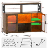 Aheaplus Bar Cabinet with Power Outlets, Liquor Cabinet with Led Lights and Glass Holder, Storage Buffet Cabinet Coffee Bar Cabinet for Liquor, Wine Cabinet with Racks, RustivBrown Aheaplus