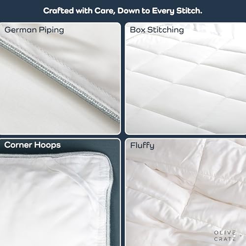 Olive + Crate Cooling Down Alternative Comforter - Hypoallergenic Queen Size Duvet Insert Lightweight - All Seasons Plush Design Bamboo Comforter - 100% Bamboo Viscose Outer Cover - White 88"x90" Olive + Crate