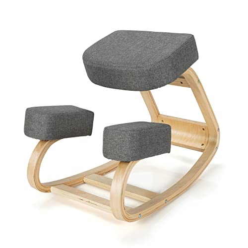 Giantex Kneeling Chair, Wood Posture Chair, Max Load 330 Lbs, Rocking Knee Chair with Soft Cushion, Natural Relief for Back, Shoulder or Neck Pain, Ergonomic Kneeling Chair for Office Home Giantex