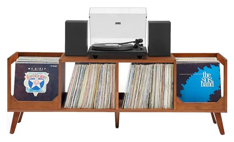 Crosley Furniture Asheville Mid-Century Modern Media Console Record Player Stand, Storage for Vinyl Records, Walnut Crosley Furniture