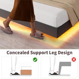 Garvee Full Size Floating Bed Frame with RGB LED Lights and Charging Station, Upholstered Platform Bed with Storage Headboard and Button Tufted Design, No Box Spring Needed, Black Garvee