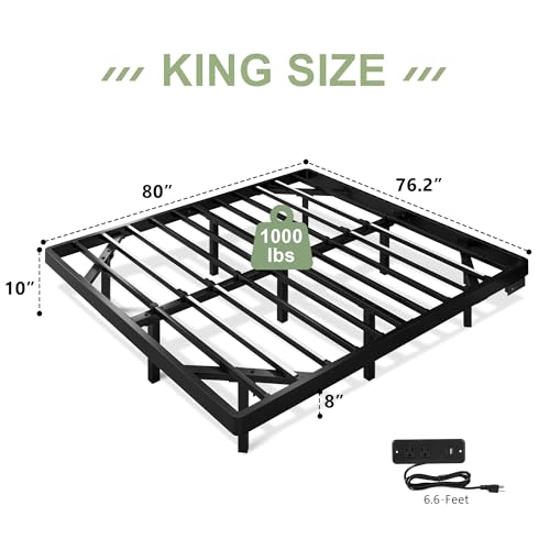 Feonase King Size Floating Bed Frame with LED Ambient Lighting and Charging Station - WoodArtSupply