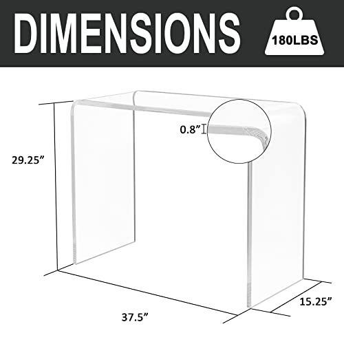 NEJHC Acrylic Console Table, 37.5” L Thick Modern Entryway Table for Hallway, Living Room, Clear Acrylic Desk, 37.5” W x 29.25” H x 15.25” D, 220LBS Weight Capacity NEJHC