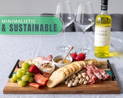 Visually Stunning Celeste Blue Resin + Acacia Wood Serving Board with Handles - 16x19 Serving Tray for Food, Breakfast in Bed, Coffee Table, Decor, Skincare Organization, Snacks, Patio, BBQ, Lap Tray Comfify