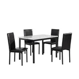 Roundhill Furniture 5 Piece Citico Metal Dinette Set with Laminated Faux Marble Top, White Table with Black Chairs Roundhill Furniture