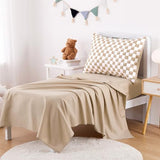 Wake In Cloud - Toddler Bedding Set for Boys Girls, Cute Gingham Grid Checkered, 4 Pieces Soft Crib Bed Set Including Comforter, Sheets and Pillowcase, Brown White Wake In Cloud