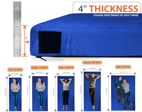 GAIALOOP 4 INCH Thick Memory Foam Camping Pad Futon Mattress, Portable Floor Sleeping Mat Sleepover Guest Bed Roll Up Mattress for Outdoor [Twin:75 * 38 * 4"] Gaialoop