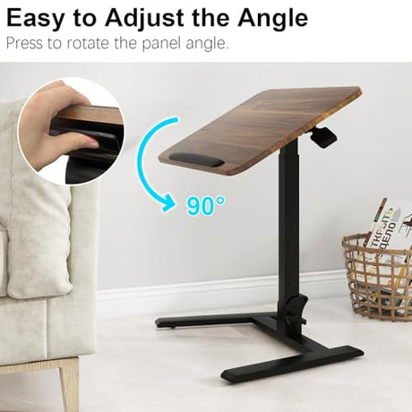 PUNCIA Adjustable Height Small Standing Desk Foldable Laptop Table with Stoppers - 90° Tiltable Rolling Computer Cart Portable Workstation Mobile Desk for Home Office Small Space Bedroom Dorm Study PUNCIA