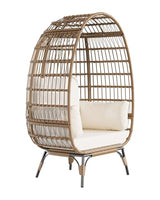 GarveeLife Oversize Rattan Egg Chair Indoor/Outdoor Wicker Egg Basket Lounge Chair Egg-Shaped Chair w/Steel Frame Stand and 4 Cushions for Patio, Porch, Beige GarveeLife