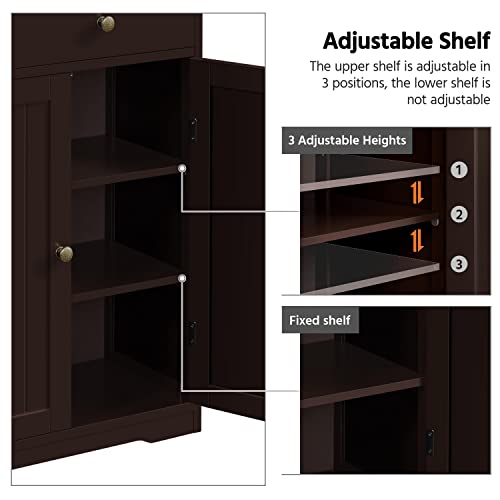 Yaheetech Bathroom Floor Cabinet, Large Storage Space Wooden Organizer with 1 Big Drawer, 3 Small Drawers & 2 Doors, Free-Standing Cupboard for Yaheetech