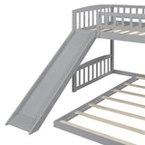 LZ LEISURE ZONE Twin Over Twin Bunk Bed, Wood Bunk Bed with Slide and Ladder, Gray LZ LEISURE ZONE
