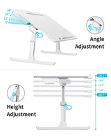 Laptop Bed Tray Table, SAIJI Adjustable Bed Desk for Laptop, Foldable Laptop Stand with Storage Drawer for Eating, Working, Writing, Gaming, Drawing (White, X-Large) SAIJI