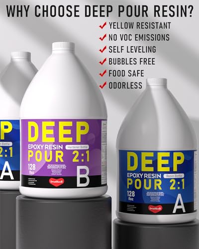 Smallbudi Deep Pour Epoxy Resin Kit, 3 Gallon Pouring up to 2~4'' Deep Pour Resin, Crystal Clear High Gloss for Art Craft River Table Wood Filler Bar Top Coating Casting Self Level Epoxy Resin 2:1 Smallbudi
