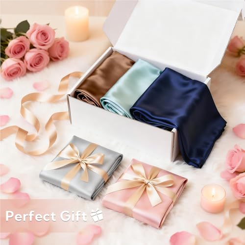 MR&HM Satin Pillowcase for Hair and Skin, Silk Satin Pillowcase 2 Pack, Queen Size Pillow Cases Set of 2, Silky Pillow Cover with Envelope Closure (20x30, Black) MR&HM