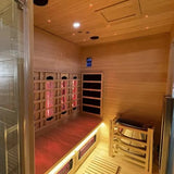 ZONEMEL Indoor Luxury Sauna – Dual Dry & Wet System, Canadian Red Cedar, Infrared Carbon Heating, 4-5 Person, 220V, 6KW Harvia Stove, 10 Heaters, WiFi Control, LED Ambient Lights, 71″W × 59″D × 74.8″H ZONEMEL