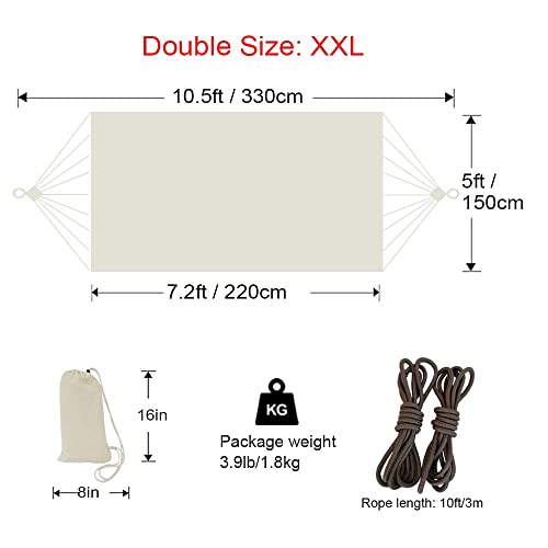 GOCAN Brazilian Double Hammock 2 Person 330X150cm Load 500Pound Cotton Hammock for Patio Porch Garden Backyard Lounging Outdoor and Indoor (Beige) GOCAN