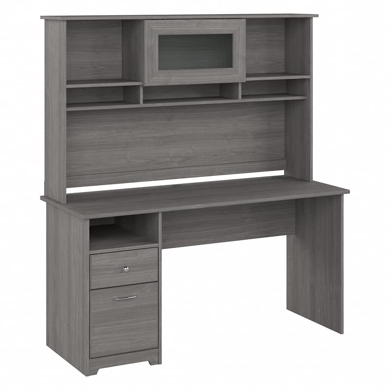 UrbanPro 60W Computer Desk with Hutch in Modern Gray - Engineered Wood - WoodArtSupply