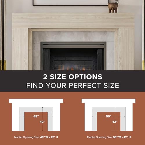 Modern Ember Sabine Wood Fireplace Mantel Surround Kit, Unfinished 56" x 42" Opening | 80" x 54" Overall | Minimal Modern Aesthetic; Includes Wooden Mantel Surround & Shelf Modern Ember