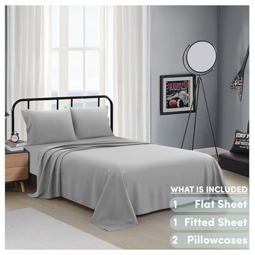 Heritage Kids 4-Piece Full Sheet Set,Grey,Includes Top Sheet, Fitted Sheet & 2 Pillowcases,Ultra-Soft Microfiber Kids Bed Sheet Set Heritage Kids