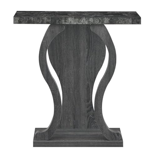 Pemberly Row Modern Console Table, Weathered Gray Wood with Faux Black Marble Top, MDF and Melamine, 31.5 x 11.5 x 34 in, Bottom Shelf, Wavy Silhouette for Entryway, Living Room, Hallway or Dining Pemberly Row