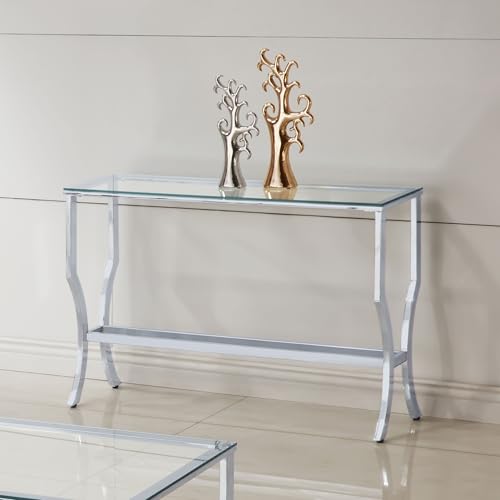 Coaster Home Furnishings - Saide - Metal and Glass - 43.5-Inch Rectangular Contempandary Table with Clear Tempered Glass Top - Entryway, Living Room, and Hallway - Chrome - 720339 Coaster Fine Furniture