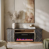 BELLEZE 68“ Fireplace TV Stand for TV's Up to 75", Elegant Entertainment Center with 36" Electric Fireplace Heater, Storage Media Console with Drawers & Open Shelves for Living Room (Espresso Black) BELLEZE