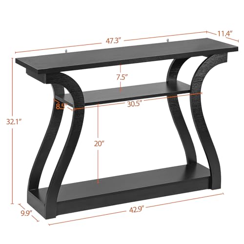 Elegant Black 3-Tier Console Table with Curved Frame for Entryway and Living Room SUPER DEAL