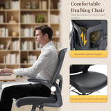 Drafting Chair, Tall Office Chair with PU Leather Seat, Ergonomic Standing Desk Chair with Lumbar Support Counter Height Office Chair with Adjustable Footrest Ring Flip-up Armrests Bondesin