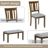 Trygoal 6-Piece Dining Table Set for 4-6 People, Kitchen Set with 4 Upholstered Chairs and One Bench, Living Room Chairs with Slatted Backrest, Rectangular Wooden Table for Home Bar, Walnut Trygoal