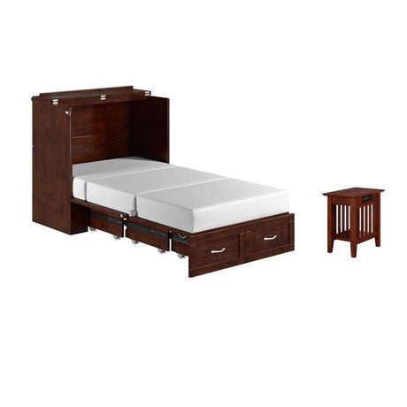 Pemberly Row Set of 2 Twin Extra Long Murphy Bed Chest & Side Table in Walnut Pemberly Row