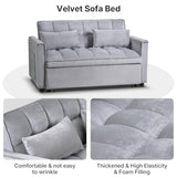Rovibek 3 in 1 Sleeper Sofa Bed, 53'' Pull Out Couch Convertible Futon Loveseat with Adjustable Backrest, Velvet Sleeper Chaise Lounge Futon for Apartment Office Small Space, Grey Rovibek