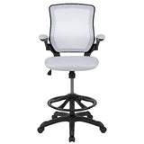 Flash Furniture Kale Mid-Back White Mesh Ergonomic Drafting Chair | Adjustable Foot Ring, Flip-Up Arms Flash Furniture