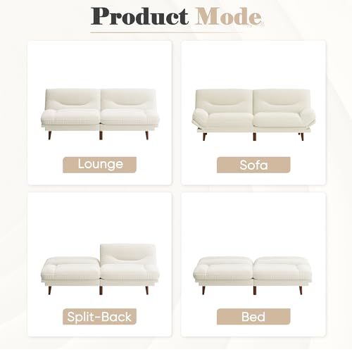 Homall Futon Sofa Bed, Modern Loveseat Futon Couch with Adjustable Backrest and Armrests, Sleeper Sofa Bed with Wood Frame for Living Room, Office, Apartment (Corduroy, White) Homall