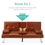 Best Choice Products Faux Leather Upholstered Modern Convertible Futon, Adjustable Folding Sofa Bed, Guest Bed w/Removable Armrests - Medium Brown Best Choice Products