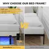 Awesofurni Full Size Bed Frame with Smart LED Lights, 7 Inch Basics Metal Bed Frame, Heavy Duty 9-Leg Base for Box Spring and Mattress, Noise-Free, Easy Assembly, Black Awesofurni