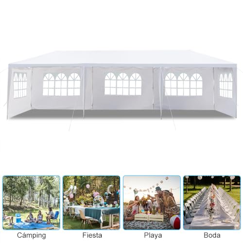 SWLJKU 10x30 FT Commercial Canopy | 5-Sided Event Tent with Spiral Pipes & PE Roof | Waterproof Gazebo for Weddings, Markets & Beach Parties, White SWLJKU