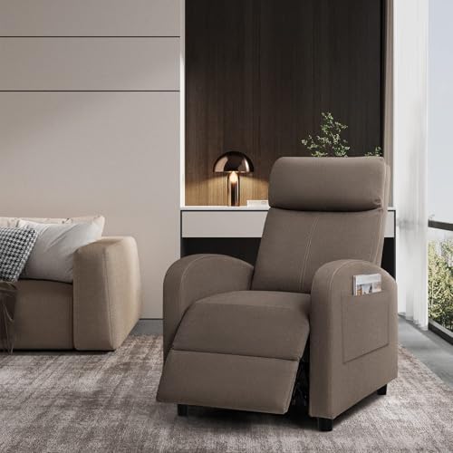 JUMMICO Recliner Chair Adjustable Home Theater Single Recliner Sofa Furniture with Thick Seat Cushion and Backrest Modern Living Room Recliners (Fabric, Brown)