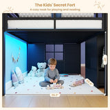 BTHFST Low Loft Bed Twin Size with Stairs & LED Lights, Kids Loft Bed with 7 Storage Drawers & 3 Open Cubbies & Handy Clothes Rail, Twin Loft Bed with Safety Guardrail, Under-Bed Play Area, Black BTHFST