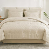 EMME Twin Comforter Set - 5 Pcs Beige Boho Bedding Sets, Tufted Comforter with Sheets, Shabby Chic Embroidery Twin Bed Set Fluffy Bed Bag for All Season(68"X90") EMME