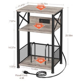 AMHANCIBLE Record Player Stand with Charging Station, Turntable Stand with Storage Cabinet, 3 Tier End Table Hold Up to 100 Albums, Record Stand for Vinyl, Living Room, Greige, HETCD01GY-1 AMHANCIBLE